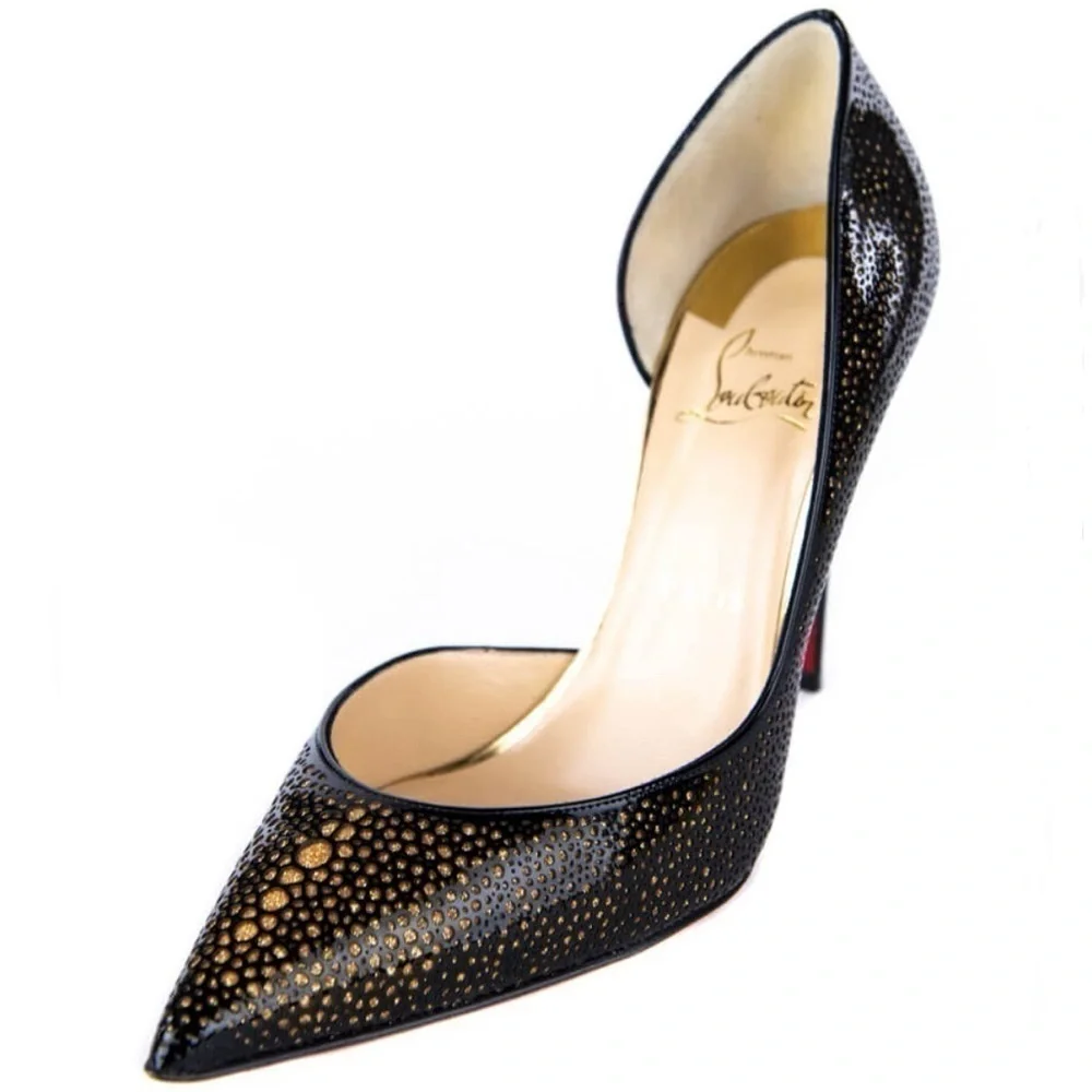 Christian Louboutin very rare laser cut detail blk/gold Galu Pump 100mm EU37